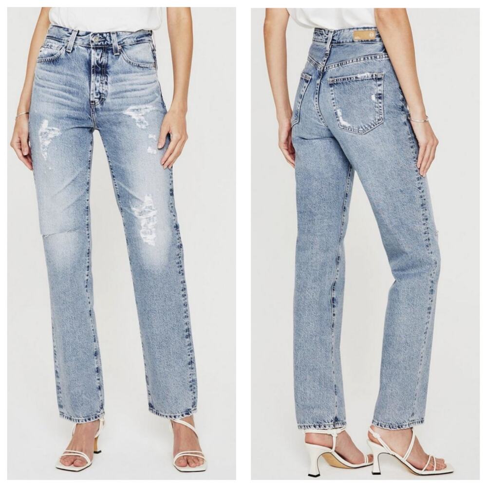 AG Adriano Goldschmied Alexxis Straight Leg Jeans Size 26 In Breeze Distressed